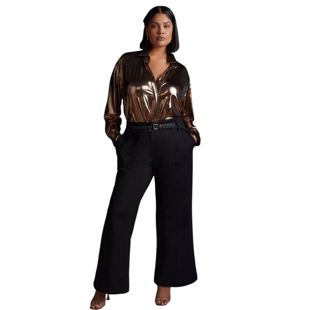 Maeve By Anthropologie Naomi Ponte knit Wide-Leg Flare Pants Black US 14 neutral